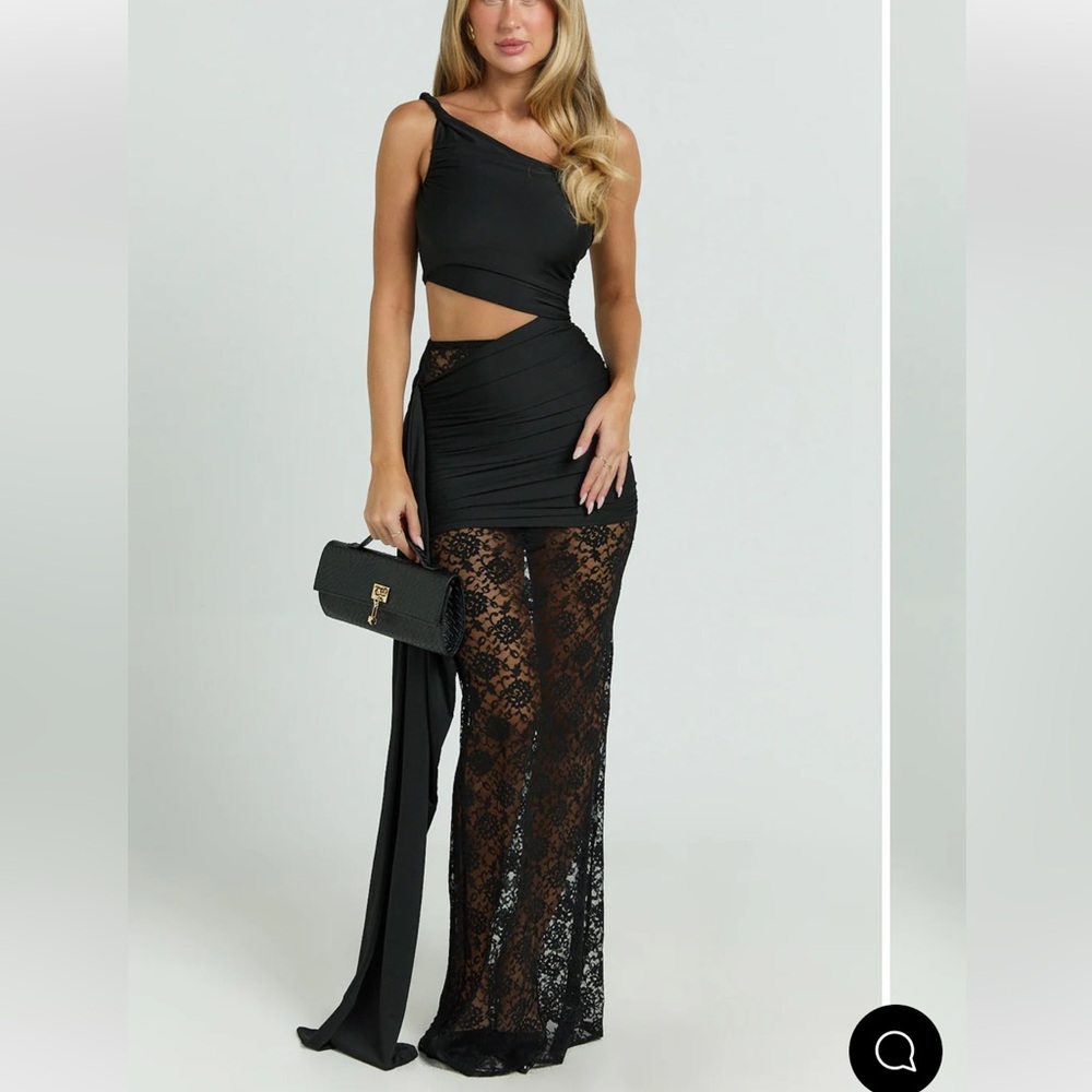 Black One Shoulder Lace Cutout Dress